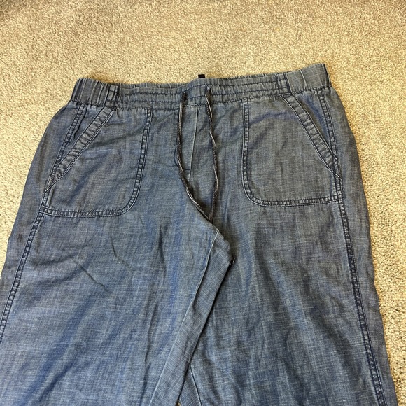 Talbots Pants Womens 14P Chambray Linen Blend Cropped Roll Tab Drawstring Casual - Picture 6 of 15
